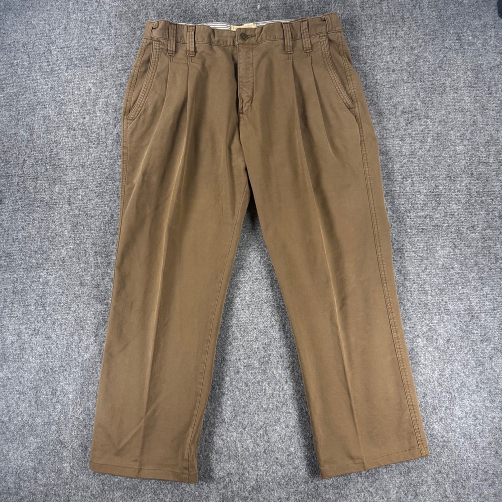 Territory Ahead Double Pleated Trouser Pant Men 34x29 (Fits 34x27) Brown Cotton